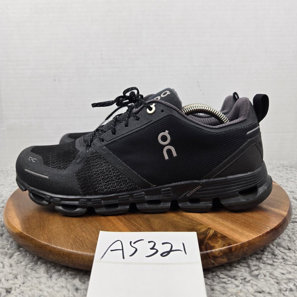 On Running Womens 10 Cloudflyer Waterproof Triple Black Athletic Running Shoe
